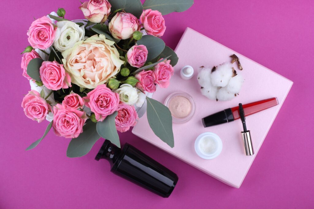 Flowers and makeup layout