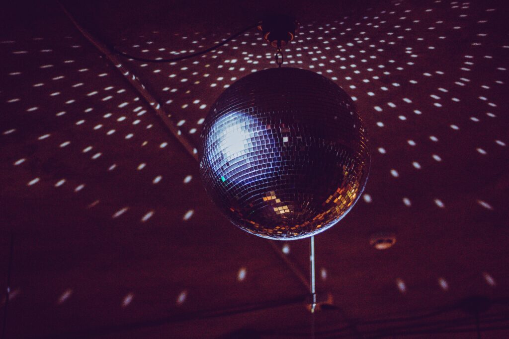 glittering hanging disco ball